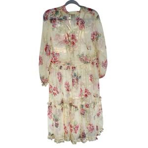 ASOS Women's 4 Yellow Pastel‎ Floral Dress Cottagecore Coquette Boho Floaty Tier